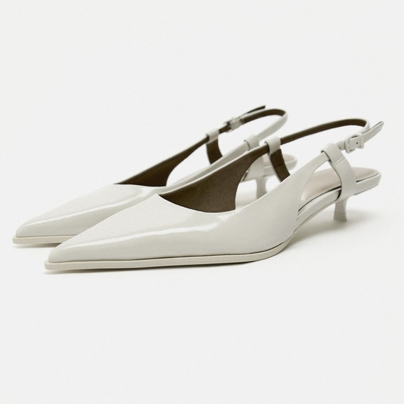 Last one 🚨Zara Gray Bone Cream Slingback Kitten Heels Pointed toe foam sole NWT - Picture 6 of 15